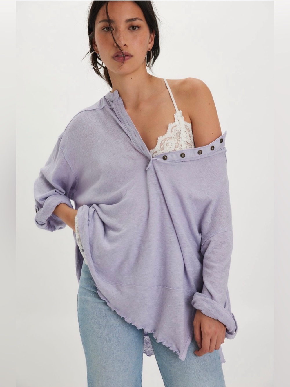 NWT We The Free Cotton Linen Henley Tee